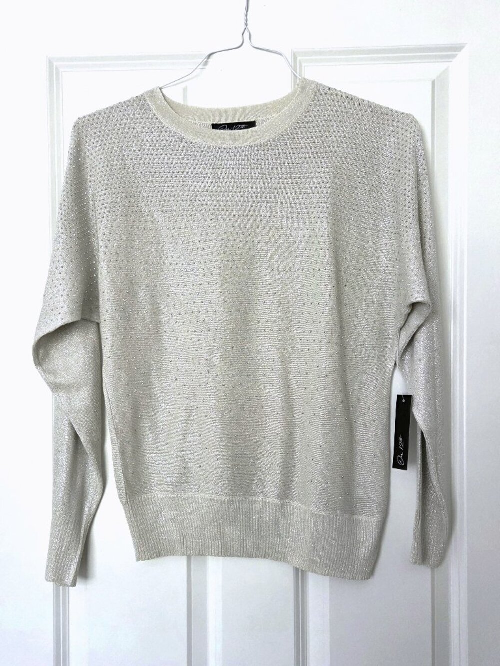 On 12th Tan Long Sleeve Crew Neck Metallic Knit Rhinestone Pullover